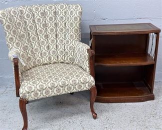 Vtg Upholstered Chair Bookcase