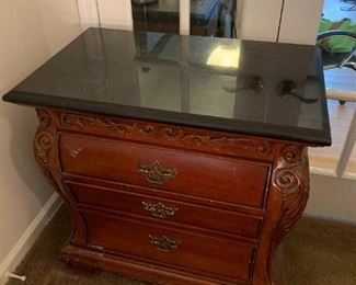 #17	Aico Bedside Table w/3 drawers  31x18x30  (as is Scratched Marble Top)	 $65.00 			
