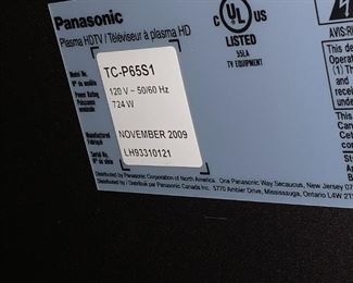 #55	Panasonic TV - Model TCP65SI - Plasma TV - Nov. 2009	 $200.00 			
