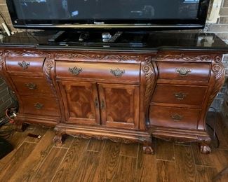 #61	AICO - Dresser w/marble top (broken) w/7 drawers & 2 doors  (72x20x36)	 $100.00 			
