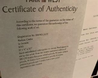 #84	Csaba Markus "La Laconia"  - signed 98/230 - 2012  (appr. 2013 $2100)	 $850.00 			
