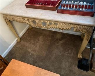 #97	White/Gold w/marble top sofa table - 52x21x30	 $200.00 			

