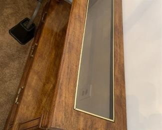 #99	Wood Sofa Table w/2 fake drawers & Glass Top    48x14x27	 $75.00 			
