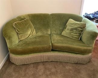 #101	Curved Green Velvet Loveseat w/tassels - 76"L	 $150.00 			
