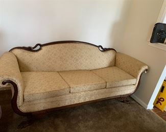 #102	Swan Neck w/wood Claw Feet Sofa - 82" Long	 $100.00 			

