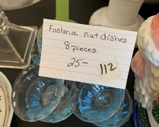 #112	Fostoria Nut Dishes - 8 pcs	 $25.00 			
