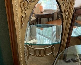 #117	Gold-Painted Oval Beveled Mirror - 23x42 - Heavy  (as is trim at top)	 $100.00 			
