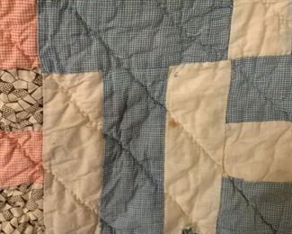 #121	Machine pieced &  Hand-quilted - 64x76  (has few stains) - some seam tears	 $60.00 			
