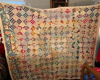 #123	Scrappy Quilt - Hand pieced and hand quilted - Stained Front & Back - 78x62	 $45.00 			
