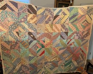 #124	30's Scrappy Quilt - hand pieced and hand quilted (as is binding) - 80x62	 $65.00 			
