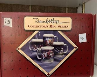 #131	Daniel Moore - set of 4 original coffee mugs - w/certificate of Authenticity Gold Line Stand Liberty, The Kick and the Sack	 $40.00 			

