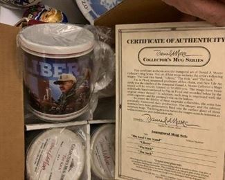 #131	Daniel Moore - set of 4 original coffee mugs - w/certificate of Authenticity Gold Line Stand Liberty, The Kick and the Sack	 $40.00 			
