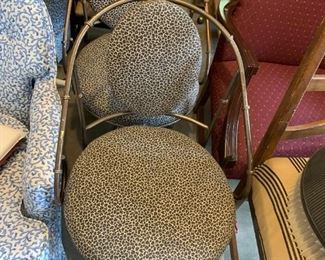 #149	Set of 2 Leopard Print Swivel Chairs  (as is back coming off one)	 $30.00 			
