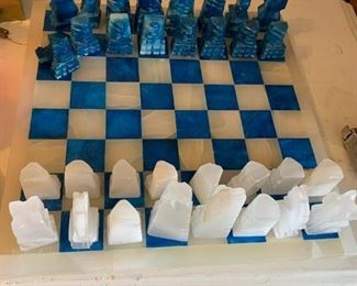 #153	Blue & White Stone Marble Chess Set (as is 1 pc.) w/board	 $20.00 			
