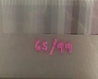 number of the print                                                                       #87	Art	Yaacov Agam "Conflict" 2007 Signed 65/99  (apprr. In 2017 at $7900)	 $1,350.00 			
one angle of the print. it changes as you turn your head. 