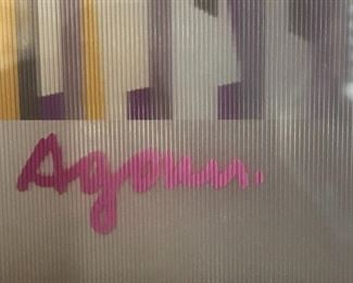 signature                                                                                           #87	Art	Yaacov Agam "Conflict" 2007 Signed 65/99  (apprr. In 2017 at $7900)	 $1,350.00 			
one angle of the print. it changes as you turn your head. 