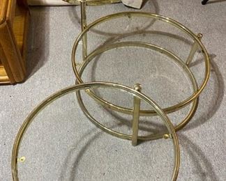 3 Tier Adjustable Brass and Glass Table With Lamp