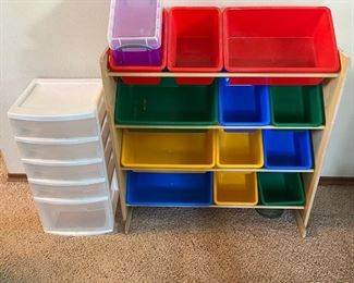 Childrens Storage Cube Organizer And Craft Cart With Sliding Drawers