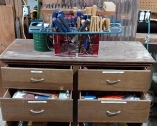 Wood Dresser with Mounted Tool Crate Screwdrivers Sandpaper Hand Tools