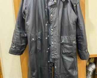 USA Bikers Dream Apparel Black Leather Motorcycle Trench Coat Size XXXL