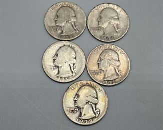 5 Washington Quarters 1930s
