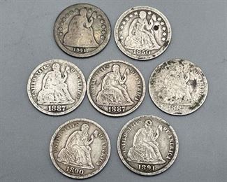 7 Seated Liberty Dimes 1800s