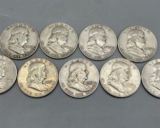 9 Franklin Half Dollars 1950sD