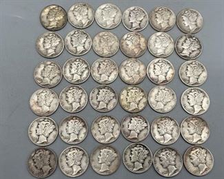 36 Mercury Dimes 1930s 1940s