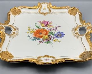 Large Meissen Hand Painted Gilded Porcelain Serving PlateTray