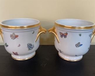 Pair of Butterfly Limoge Cachepots