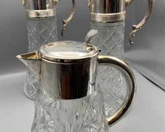 Vintage Silver Plate and Crystal Beverage Servers
