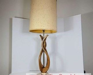 21 Mid Century Modern Sculptural Walnut 3 Way Lamp with Brass Detail