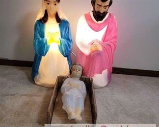 26 Mary, Joseph and Jesus Lighted Blow Molds by Empire. Baby Jesus 17 doesnt light up, it may just need a new bul