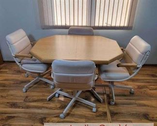 33 SUN OAK Table with 6 ChromCraft Chairs.