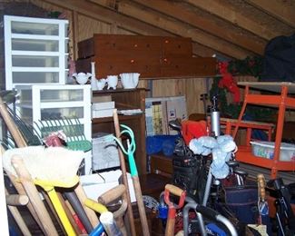 GOLF CLUBS, WORK BENCH & MORE