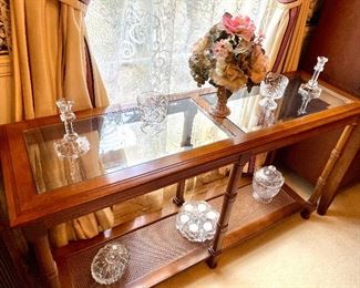 Glass and Rattan Sofa Table