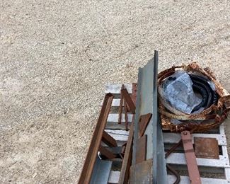 Misc. Steel Angle Iron, Plate, Propane Tank Brackets, Vintage Trailer Jack. 