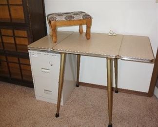Vintage drop leaf table, footstool 