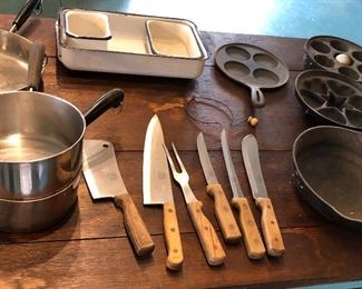 cast iron and kitchen items