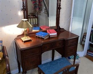 1920s era vanity with mirror and stool