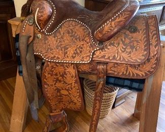 Signed “L. White Texas” tooled leather saddle