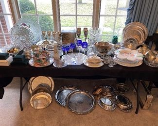 Table of miscellaneous entertaining accessories in dining room