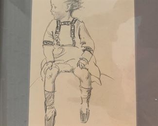 Vivacious pencil sketch of child from Concarneau by George H. Evans. Concarneau is a small fishing village in Brittany, France.