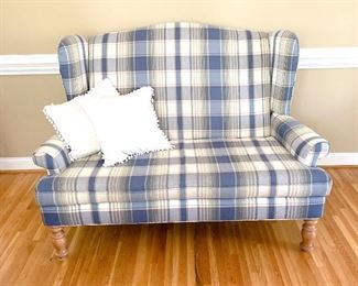 Farmhouse Plaid Wingback Settee