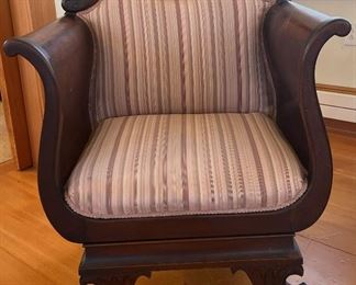 013 Antique Carved Mahogany Empire Chair