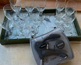 082 Wine Glasses Serving Tray Rabbit Corkscrew