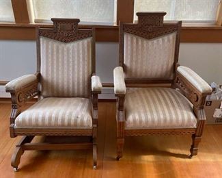 096 Pair of Carved Victorian Style Chairs
