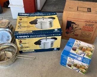 359 Home Canning Lot Scale Pressure Cooker Strainer And More