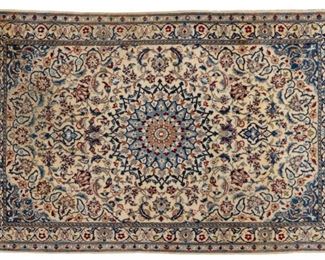 Handmade wool and silk Persian Nain style estate rug