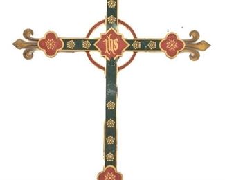 Painted wooden wall crucifix